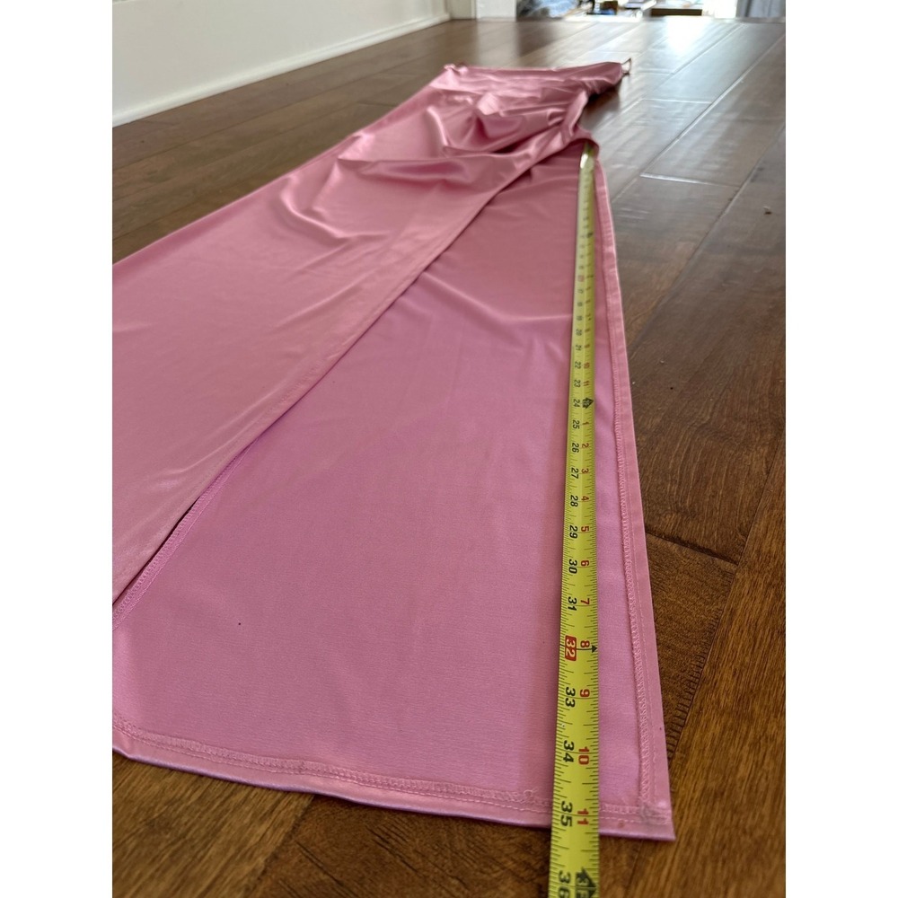 New B.Darlin Formal Gown Sz 5/6 Pink Satin Cowl Neck Ruched Slit Floor Length - Picture 8 of 14